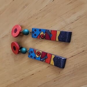 Vintage handmade Wooden dangle earrings